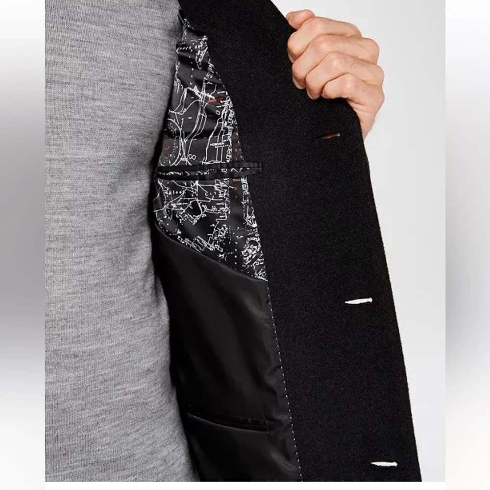 Nautica Barge Overcoat Classic Fit Wool Cashmere Blend Lined 40R Dark Gray $450